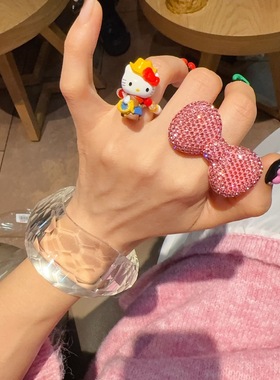 爆闪甜美蝴蝶结戒指开口调节指环