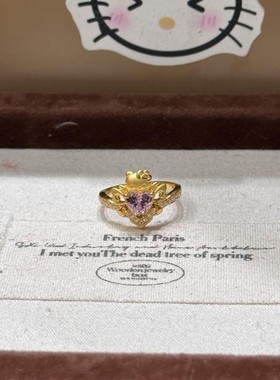 金店同款黄金色爱心猫咪可爱戒指