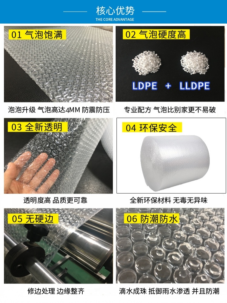 气泡膜卷装加厚防震打包泡沫防摔快递包装塑料泡泡纸汽泡膜气泡垫 - 图0