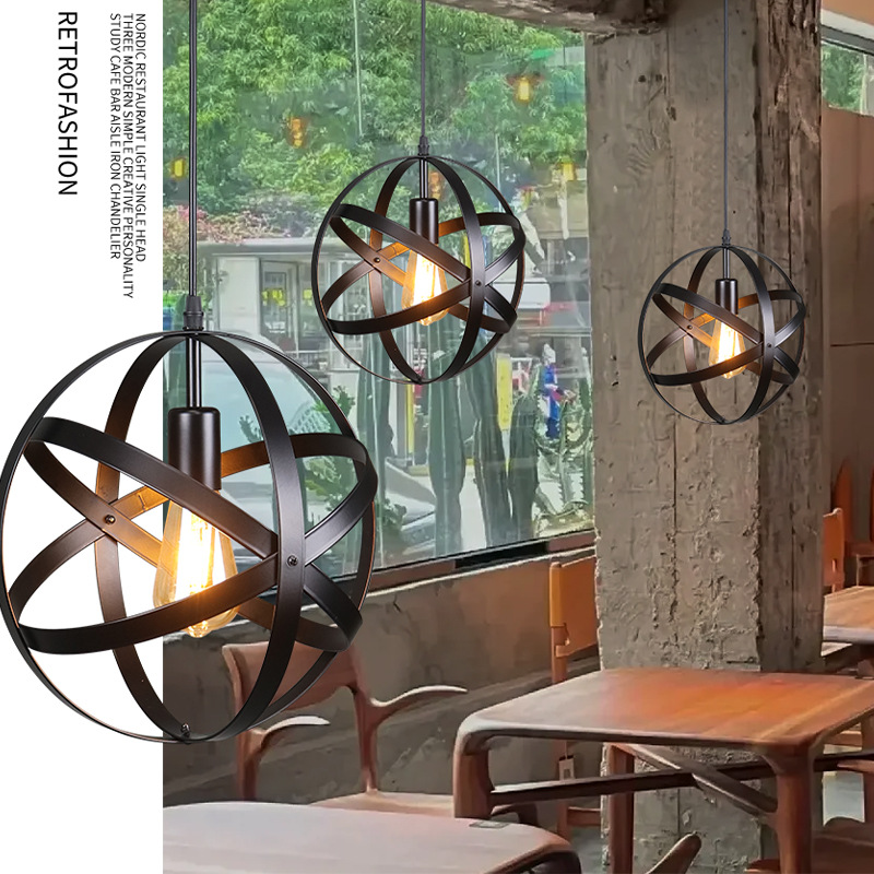 美式复古工业风餐厅吊灯简约loft客厅咖啡店创意吧台铁艺吊灯圆形-图0