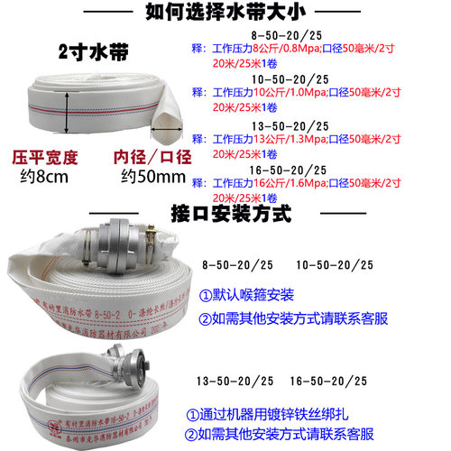 消防水带50 国标16/13/10/8型20米25米二2寸农用灌溉水管高压加厚 - 图1