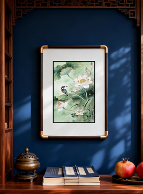 四九艺社 新中式荷花翠鸟景德镇陶瓷板画 客厅书房茶室清雅装饰画