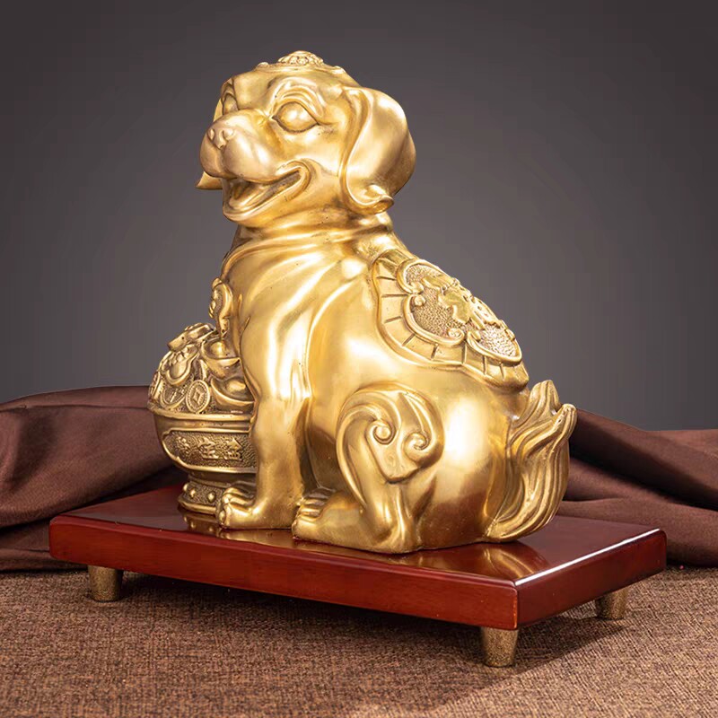 铜狗摆件招财纯铜镇宅元宝财富狗旺财守家防小三办公室吉祥物装饰
