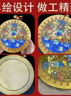 彩绘山海镇挂件八卦凸镜室内外门窗口大号山海图乔迁家居装饰摆件