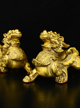 纯铜貔貅摆件全黄铜皮丘客厅玄关办公室店铺单双角貔恘送礼