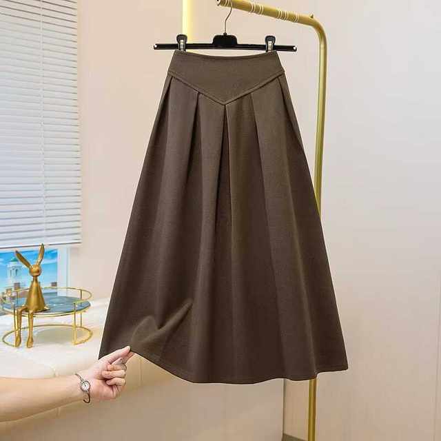 Skirt, elastic waist, A-line skirt, long skirt, high-end trendy
