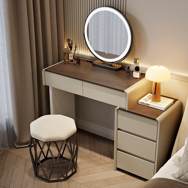 小户型梳妆台卧室2026新款奶油风60cm现代简约简易化妆桌斗柜一体 - 图1