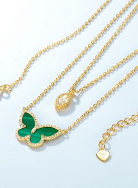 纯银孔雀石双层项链生日礼物