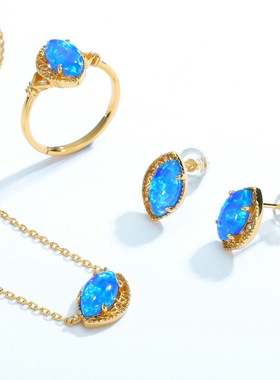 复古蓝眼泪纯银项链锁骨链