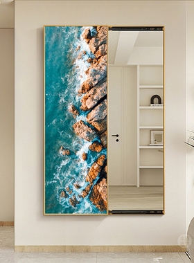 金色海浪风景推拉关闭全身镜子画