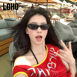 loho复古窄框猫眼墨镜女新款jennie同款