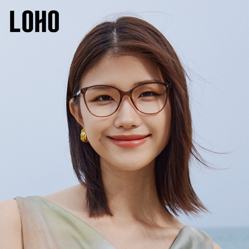 LOHO眼镜框2024新款猫眼黑框近视平光镜女防蓝光显瘦素颜镜配度数