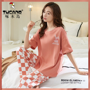 啄木鸟可爱风睡衣女短袖春夏天2026年新款家居服套装可外穿高级感