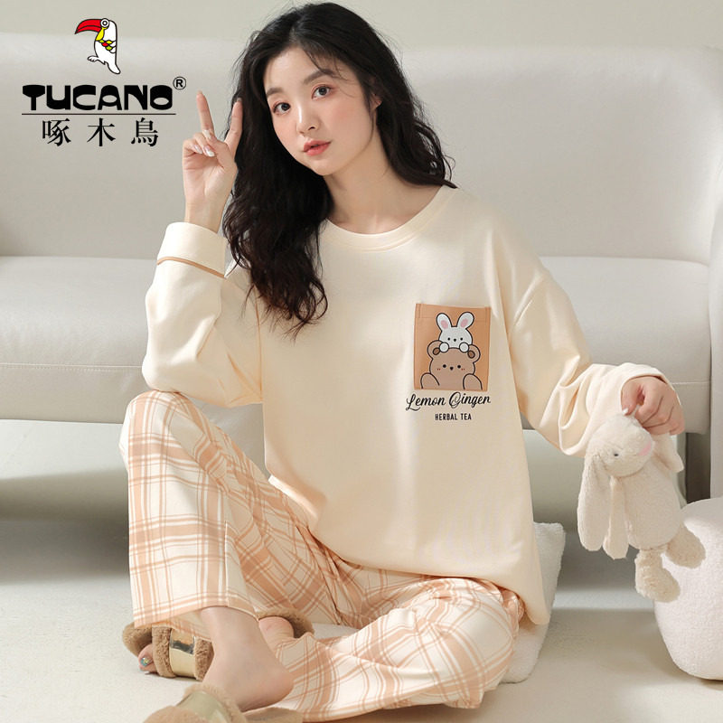 啄木鸟女式可外穿长袖睡衣套装
