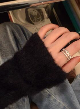 精致锆石双层戒指女ins潮轻奢小众设计高级感排钻食指戒开口指环