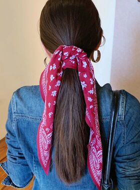 复古安可拉红色腰果花绑发丝巾女高级感低马尾领巾系脖飘带配饰