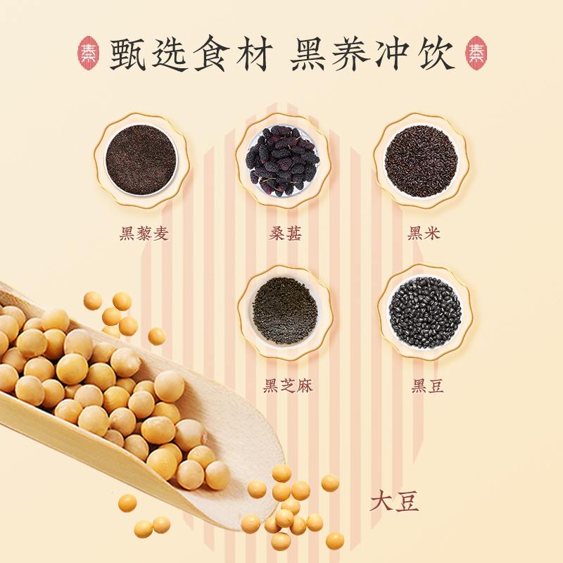 秦老太5黑豆浆粉黑豆黑芝麻黑藜麦桑葚营养早餐冲饮豆浆500g罐装