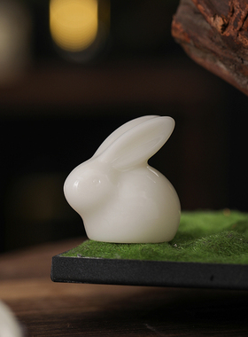 可爱一鹿发财白瓷兔子茶宠摆件