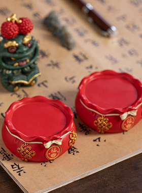 创意招财福袋底座摆件茶宠杯垫