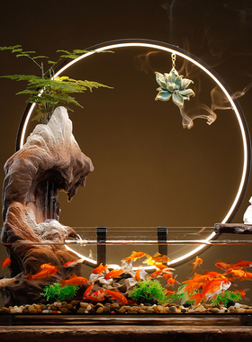 创意流水招e财大号鱼缸陶瓷假山水晶球中式客厅桌面造景摆件送礼