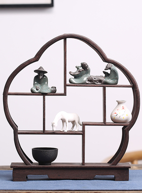 鸡翅木中式博古架子茶宠展示架
