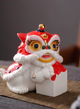 陶瓷装饰品中式客厅桌面舞狮摆件