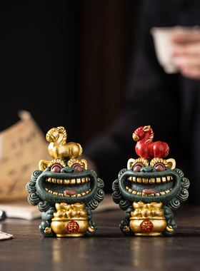 国潮龙腾马跃招财生肖马年摆件