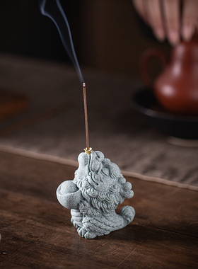 青砂石线香插国潮桌面生肖龙摆件