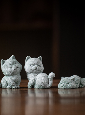 青砂石茶玩可爱桌面小猫咪装饰品