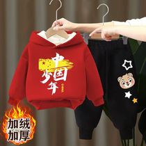 Male and female children Garage Thickened Clothing Suit Baby Children Winter Clothing Warm Sport Even Hoodie Long Pants Two Sets