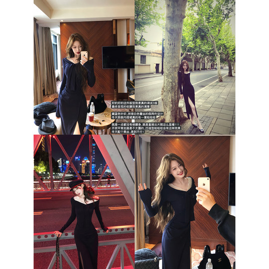 Eat green vegetables Anne's thoughts French retro design lace splicing lace-up v-neck slit dress