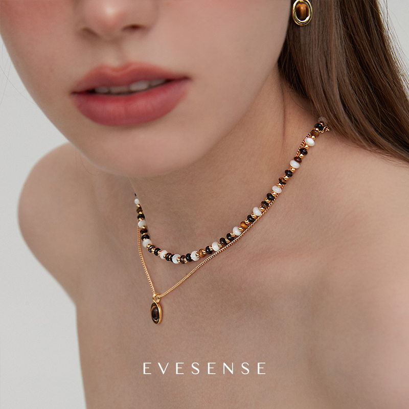 EVESENSE原创虎眼石系列高级项链欧美复古轻奢小众设计金色锁骨链-图1