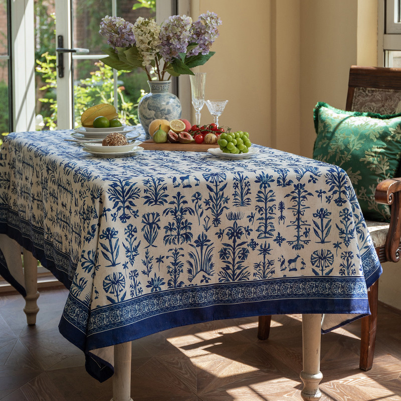 亚麻桌布防水台布新中式青花茶几台布轻奢高级感蓝色餐桌盖布盖巾,淘宝优惠券,粉丝福利购,淘宝优惠卷