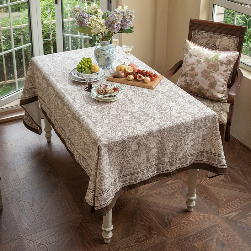 亚麻桌布防水美式轻奢高级感茶几台布棕色复古餐桌盖布盖巾防尘布 - 图2