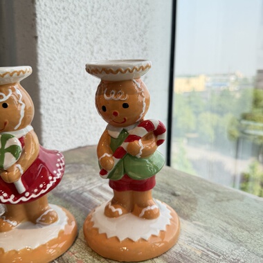 外贸出口可爱姜饼人陶瓷摆件 可爱玩偶情侣蜡烛台装饰品 烛台座