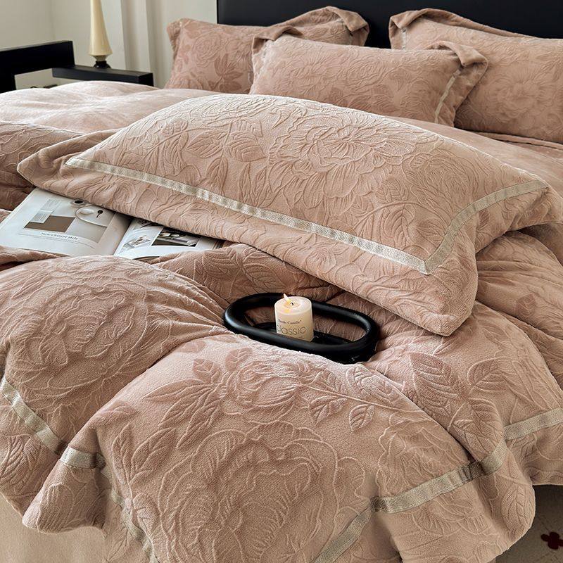 高端雕花加厚保暖牛奶绒四件套珊瑚绒被套床单冬季加绒床上用品,淘宝优惠券,粉丝福利购,淘宝优惠卷