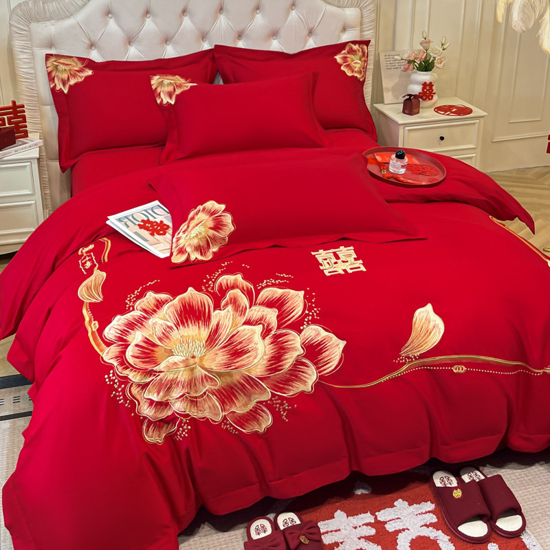 中式喜庆刺绣纯棉婚庆结婚四件套全棉红色床单被套嫁妆喜被婚嫁,淘宝优惠券,粉丝福利购,淘宝优惠卷