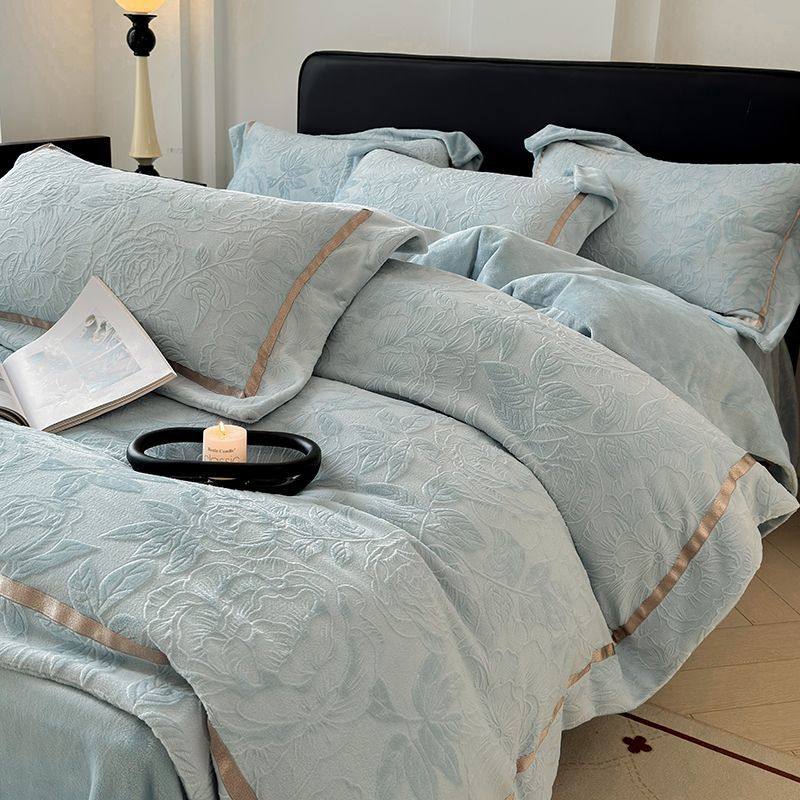 高端雕花加厚保暖牛奶绒四件套珊瑚绒被套床单冬季加绒床上用品,淘宝优惠券,粉丝福利购,淘宝优惠卷