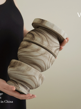 侘寂风中古艺术几何实木摆件