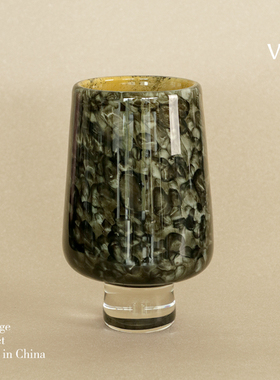 中古孔雀绿高脚水养琉璃花瓶摆件