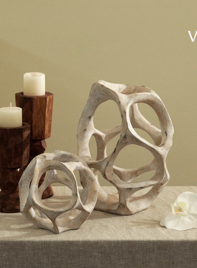 侘寂风镂空几何球树脂摆件装饰品