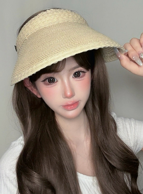 Miiro Cat新款防晒草帽女夏季韩系空顶太阳帽子显脸小海边遮阳帽