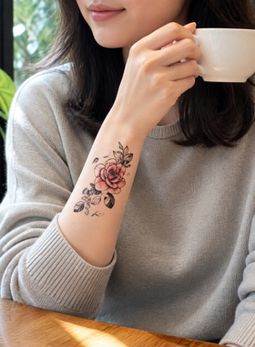 防水持久可卸玫瑰纹身贴