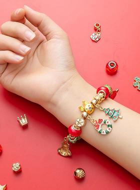 新款女孩生日礼物圣诞手链饰品配件创意手工diy材料琉璃配饰礼盒