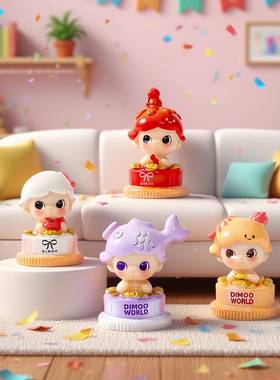 萌粒卡通迪迪发财礼盒树脂工艺品萌粒公仔桌面摆件对对碰盲袋