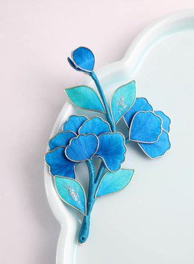 扬州绒梅绮绒花 传承人制作 蚕丝绒花牡丹点翠色胸针