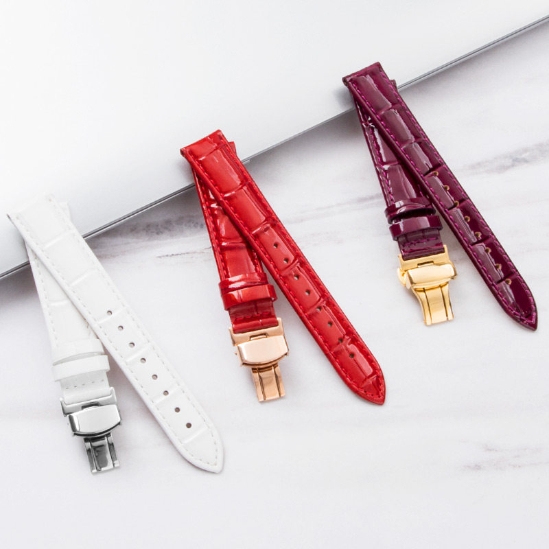 dw真皮蝴蝶扣天梭罗西尼飞亚达表带 丹灵公主配件