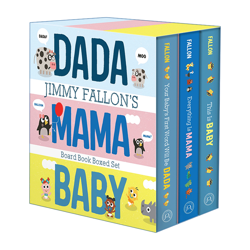 英文原版 Jimmy Fallon's DADA  MAMA  and BABY Board Book Boxed Set Jimmy Fallon 3册盒装纸板书 先叫爸爸 一切都是妈妈 这就 - 图0