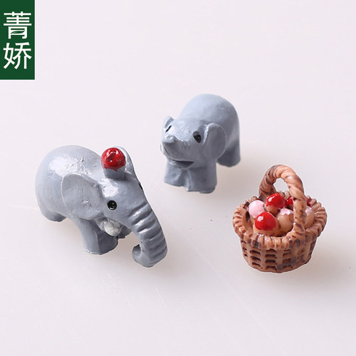 菁娇 迷你大象和小象/花篮三件套 微景观组件 花艺园DIY配件 - 图0