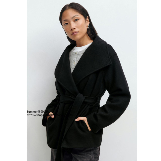 2025 autumn European and American stand collar double-sided woolen mid-length coat
